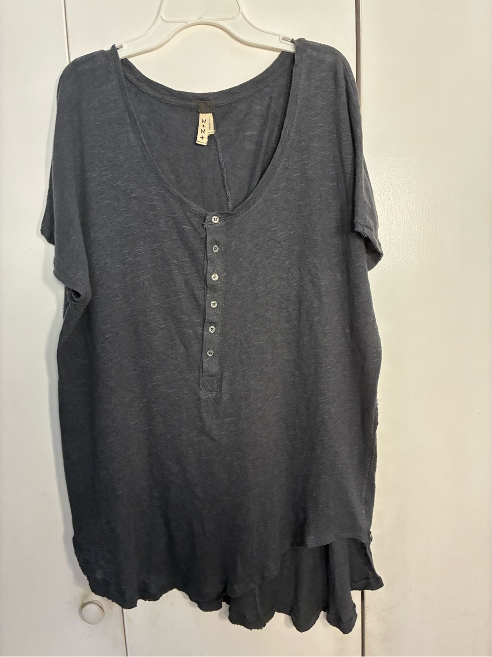 Free People We the Free Oversized Boho M Grey Henley Tunic Top Grunge Fairy Goth